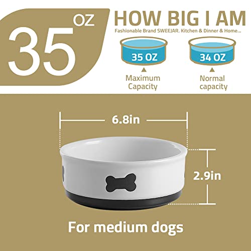 Sweejar Ceramic Dog Bowls with Bone Pattern, Dog Food Dish for Medium Dogs, Porcelain Pet Bowl for Water 35 Fl Oz (Turquoise) - color: Turquoise, style: Bone Pattern,6.8"x 2.9"(35 Fl Oz)