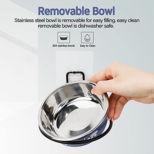 Torlam Cat Feeder, Wall Mounted, Raised Stainless Steel Bowls with Stand, Nonslip No Spill, 2 Packs (Blue) - color: Blue