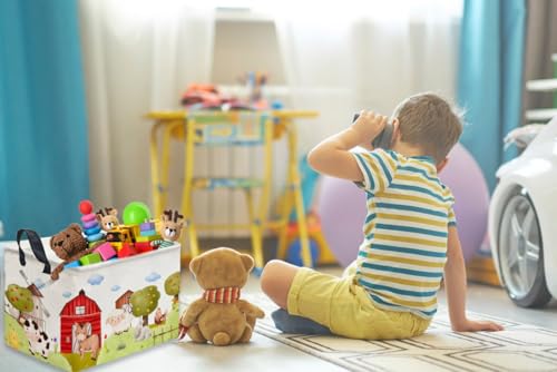 Rectangular Kids Baskets,Farm Baskets for Kids .Waterproof PE Coating Cute Basket with Handles.Boys Bins,Gifts Box,Books Basket. (Farm) - color: Farm