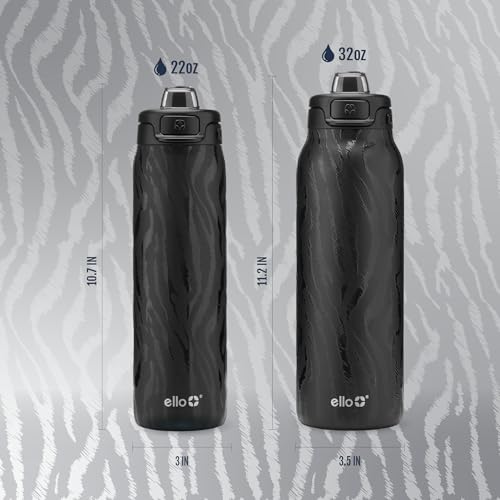 Ello Pop & Fill Insulated Stainless Steel Water Bottle with Quick Fill Lid, Leakproof Locking, Sip or Chug Spout, BPA-Free, Double Wall Vacuum Insulated for Sports, Travel & School- 22oz / 32oz / 40oz - color: Zebra, style: 32oz