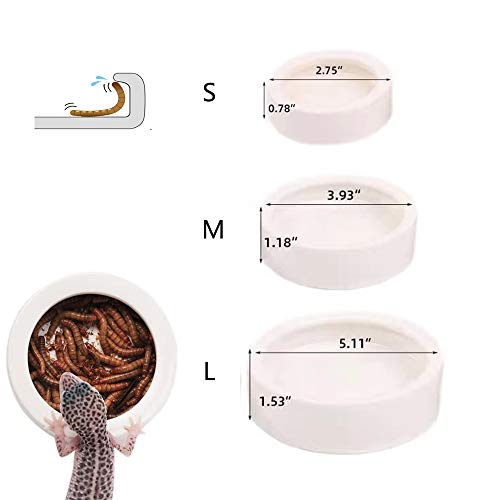 Reptile Food Water Bowl, 2 pcs Ceramic Mealworm Bowl, Large | Anti-Escape, Reptile Water Feeder ,Worm Dish for Lizard Gecko Bearded Dragon - size: Large