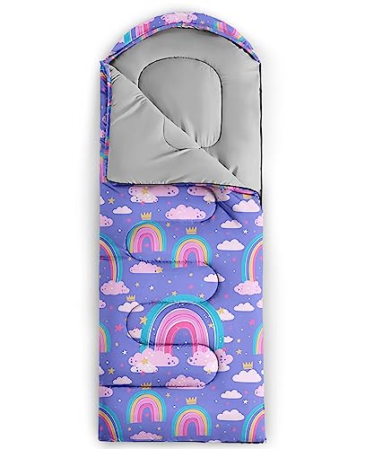 AILONEN Midnight Meow Sleeping Bag, Charcoal Cat Eyes Crescent Graphic, Portable Camp Sack Sleepover Style - color: Rainbow2