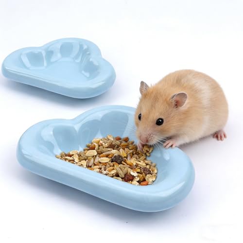2 Pack Hamster Bowl Ceramic Food Dish Cloud-Shaped Water Feeder for Hamster Hedgehog Squirrel Guinea Pig Small Rodents (Blue