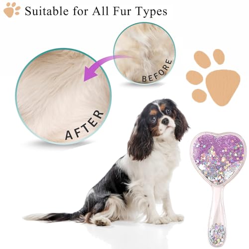 Small Dog Brush, Soft Brush for Shih Tzus, Yorkies, Maltipoos, Maltese, Love Shape Puppy Massaging Hair Comb for Small Dogs Cats Rabbits of All Hair Types (Glitter Purple) - color: Glitter Purple