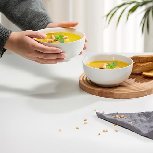 KooK Ceramic Cereal Bowls, Microwave, Dishwasher and Freezer Safe, Porcelain Dishes for Soup, Pasta, Salad, Oatmeal, Deep Interior, 24 oz, Marshmallow White (4) - color: Marshmallow, 4 Pack