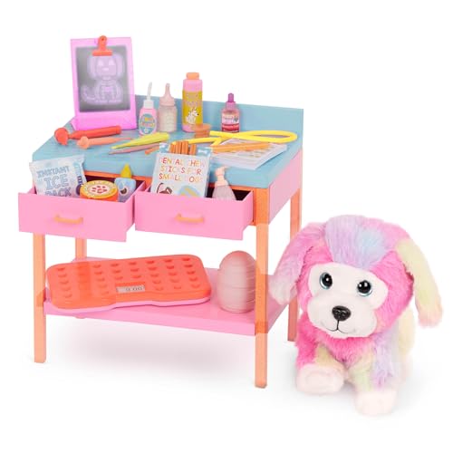 Glitter Girls Vet Playset, Sniffles Plush Dog, 27-Piece Vet Table, Pet | Toy vet set with posable pink pup, exam table with drawers, medical accessories, fits most 14-inch dolls, Plush, 3+ Years - style: Vet Accessories