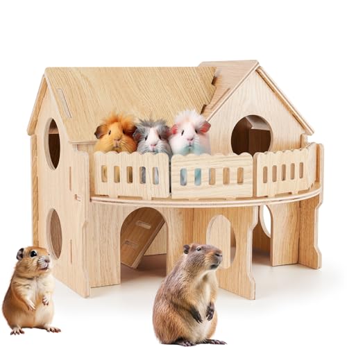 Wooden Hamster Cage, Hamster Habitat for Syrian, Dwarf Gerbils, Mice, Lemmings, Degus or Other Small Pets (13.3 x 11.1 x 10.6 inches) - size: 13.3 x 11.1 x 10.6 inches