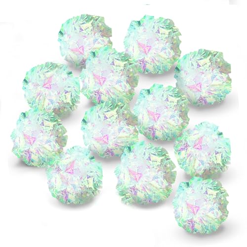 SunGrow Mylar Cat Crinkle Balls, 2", Shiny and Stress Buster Toy, Lightweight and Great for Use in Craft Projects, Toy Ball Suitable for Both Feline and Kids, Kitten Chew and Chase Balls for Exercise - size: 12 Pcs
