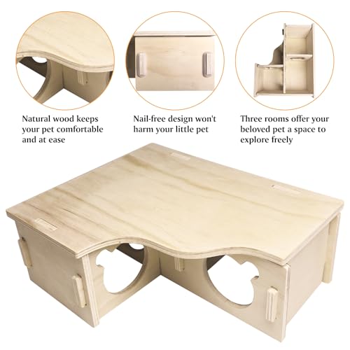 Hamiledyi Natural Wooden Hamster Maze - Multi-Chamber Detachable Small Animal Habitat with Exploring Tunnels, Enrichment Activity Toys for Dwarf Hamsters, Gerbils, Mice, Rats, Lemmings(Style B