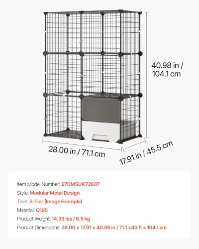 VEVOR Cat Cage 3-Tier 28"x17.91"x40.98" DIY Cat Playpen with Litter Box, Indoor Enclosure Detachable Metal Wire Kennel Crate, Large Exercise Place Ideal for 1-2 Cats, Kittens and Small Animals, Black - size: 28"x18"x41"