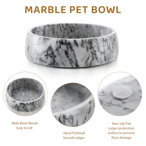 SAMAH Dark Gray Marble Dog Bowl, Non-Slip Non-Tipping Heavy Dog Food Bowl, Large Weighted Stone Dish, Natural Marble Dog Water Bowl, Easy to Clean, Gifts for Cat & Dog Lovers, Holds 6 Cups(6 lbs) - color: Dark Gray, size: L
