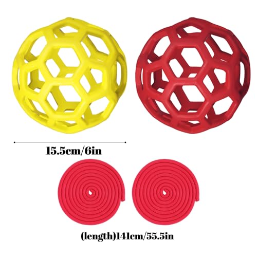 Goat Feeder Hanging Feeding Toy,Horse Treat Hay Feeder Toy, Durable TPR Feeding,for Horse Goat Sheep Relieve Stress,Stretch-Resistant Design(2pcs,Red+Yellow)