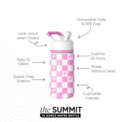 Simple Modern Barbie Kids Water Bottle & Toddler Cup | 14oz | Insulated Stainless Steel Barbie Toddler Water Bottle, Kids Tumbler with Straw | Spill Proof for School, Girls, Boys - color: Mattel: Barbie Checkmate, size: 14 Ounces