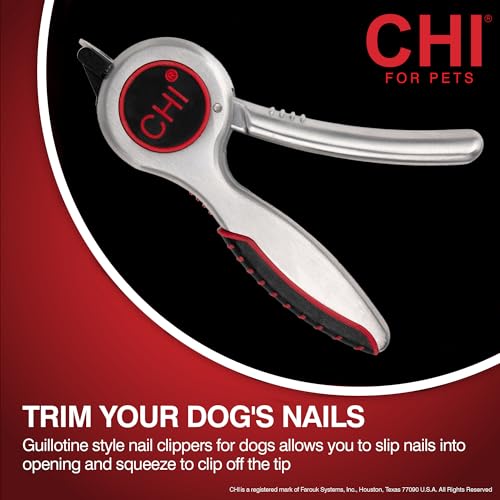 CHI for Pets Guillotine Nail Clipper for Dogs - Stainless Steel Dog Nail Cutter with Safety Guard and Ergonomic Soft Grip Handle - Grooming Tool for All Dog Breeds, Guillotine Nail Clipper, One Size | Stainless steel blade, built-in safety guard, ergonomi