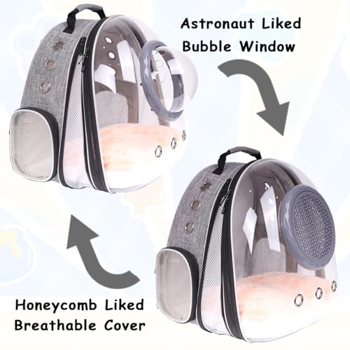 Front Extension Cat Backpack Carrier, Pet Travel Backpack for Kitten and Small Dogs, Clear Bubble Window Space Capsule Astronaut Liked Portable Vet Visit Book Bag Airline Approved - color: Grey
