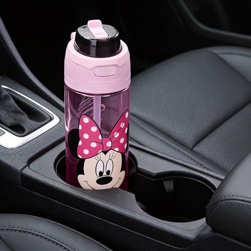 Bioworld Minnie Mouse Classic Big Face Pink 24 Oz Plastic Water Bottle With Dual Spout Lid - color: Minnie Mouse Classic Big Face