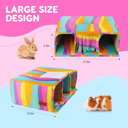 Guinea Pig Hideout with Tunnels, Toys & Cozy House - Soft Large Bed for Small Pets - Rainbow - color: Rainbow