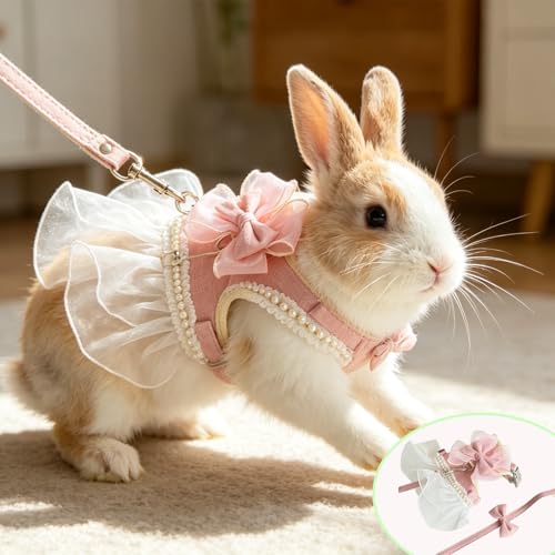 Rabbit Harness and Leash for Walking Escape Proof, Cute Bunny Clothes, Pets Stuff Suitable, Hiking, and Training—Also Suitable for Small Animals Such As Ferrets, Kittens, and Puppies
