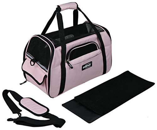 EliteField Soft-Sided Pet Carrier for Cats & Small Dogs (3-Year Warranty) | Airline Approved, Removable Bed & Cover, Built-In Leash, Luggage Sleeve, Seat Belt Loop, Waterproof, Durable, Foldable - color: Pink, size: 17.0"L x 9.0"W x 12.0"H