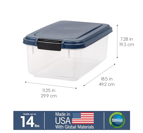 IRIS USA Airtight Dog Food Storage Container, Up to 14 lbs, Dog Cat Bird and Other Pet Food Treats Storage Bin, Dog Cat Wet Food Cans, Keep Fresh, BPA Free, Stackable, Navy | BPA-Free, Airtight Seal, Best for Cat Food, Bird Seed, Chicken Feed, Pet Toys, T