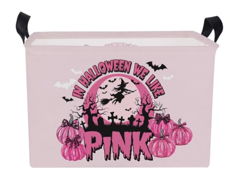 Pink Spooky Cute Witch Halloween Basket with Pumpkin Prints, Trick or Treat Storage basket for Gifts and Party Stuffers(Black Pink Halloween) - color: Black Pink Halloween