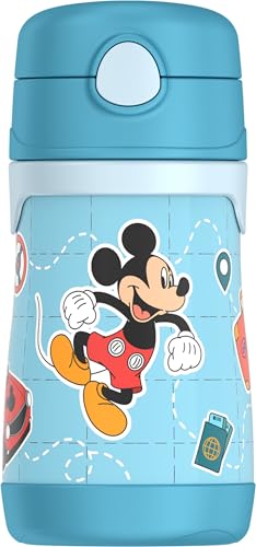 Thermos Baby 10 oz. Stainless Steel Bottle with pop-up straw, Mickey and Friends - color: Mickey and Friends, size: 10 Ounces