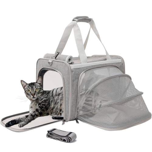 Cat Carriers Soft Stylish Small Dogs Puppy Pets Bag,Sturdy,Ventilated,Airline Approved,Expandable,Rabbit Cage Small Animals Travel Outdoor Carry Kennel Gray Color - color: Grey