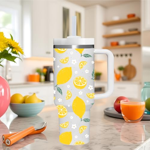 AMZUShome Lemon Gifts.40oz Lemon Tumbler with Handle.Lemon Lover Cup Gift.Birthday Christmas Lemons Tumblers Gift for Women Men. - style: Lemon
