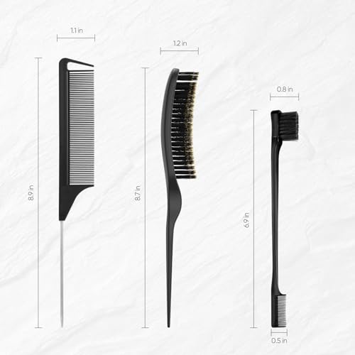 Boar Bristle Slick Back Brush for Smooth Flyaways, For fine to medium hair, Sleek Ponytail, Buns, Small Brush for Smoothing Edge Baby Hair Rat Tail Combs Parting Combs
