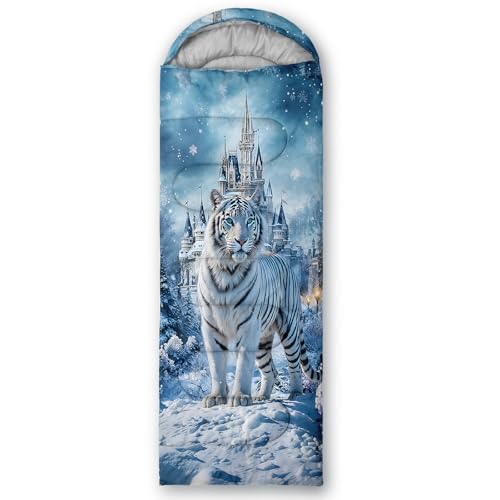 Camping Sleeping Bags Warm & Cool Weather Waterproof Backpacking Sleeping Bag All Seasons Camping, for Adult Kids Boy Girls Camping Gear Equipment, Traveling - color: E-White Tiger1