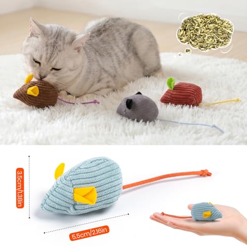 8Pcs Catnip Cat Mice Toys Interactive Mouse Cat Toy for Indoor,Adult & Kitten Cat Toys for Playing, Chewing & Teeth Cleaning
