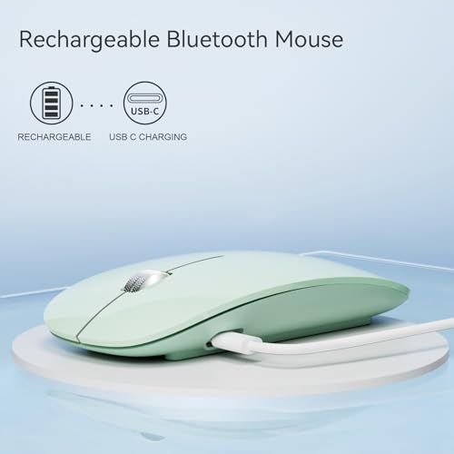 TENMOS M18 Bluetooth Mouse, USB C Rechargeable Wireless Mouse, Silent-Green | Tri-Mode BT5.1/5.0+2.4G, Quiet Click, Portable, Battery Level Visible, USB Receiver,Type C Adapter, for Laptop/MacBook/iPad - color: green