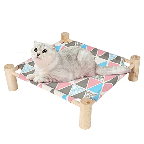 Patas Lague Cat Hammock Bed Small Eleveted Dog Bed 19x19 in Triangle | Brethable Wooden Pet Bed, Cooling Rabbit Cot, Outdoor Cat Furniture For Summer - color: Triangle