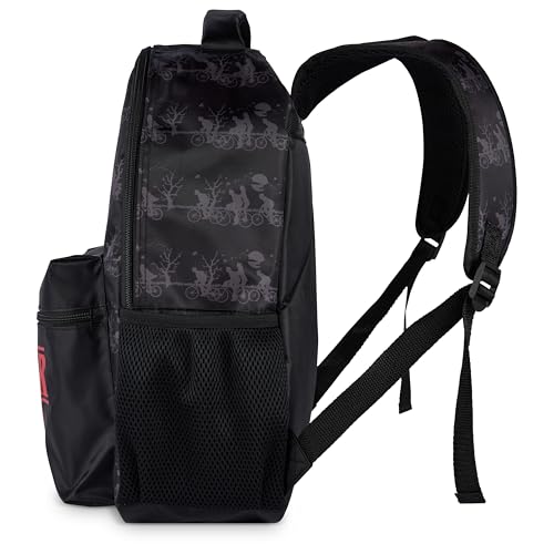 AI ACCESSORY INNOVATIONS Stranger Things Backpack with Character Graphic Pattern, Black, 16x12x5 Inches, Polyester, 3 Pockets, Water Repellent, Adjustable Straps, Padded Back - color: Stranger Things