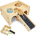 BNOSDM Wooden Hamster Hideout Syrian Hamsters Multi-Room Hideouts & Tunnel Exploring Toys Gerbils Wood House with Ladder for Dwarf Mouse Mice Rat and Other Small Animals - color: Wooden Hideout with Bridge