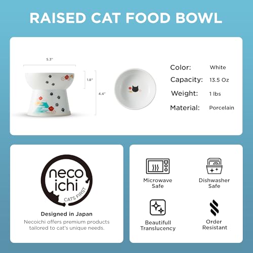 Necoichi Ceramic Raised Cat Food Bowl, Whisker-Friendly (Fuji, Large Flat) - color: Fuji, size: Large