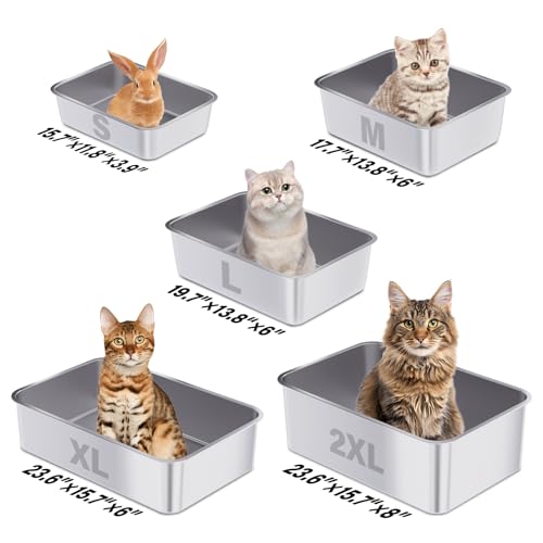 Stainless Steel Litter Box, 17.7"x13.8"x6" Medium to Large Metal Litter Box for Kitty/Cat/Rabbits, Easy to Clean, Non Stick Litterbox No Smell for Adult Cats - size: Medium(17.7"x13.7"x6")
