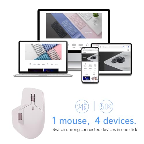 Rapoo MT760Mini Bluetooth Wireless Mouse - Bluetooth 5.0 and 2.4GHz Multi-Mode Connection, Support 4 Devices, M+ Cross Computer Technology, 11 Programmable Buttons,Pink - color: Pink, size: Mini