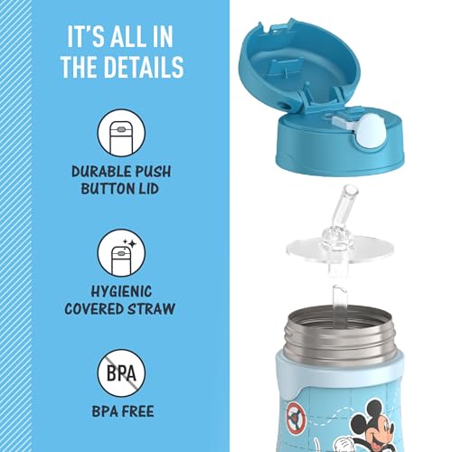 Thermos Baby 10 oz. Stainless Steel Bottle with pop-up straw, Mickey and Friends - color: Mickey and Friends, size: 10 Ounces