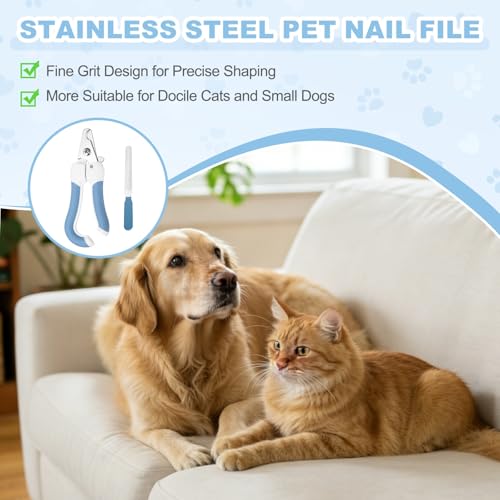 Pet Nail Clipper with Nail File, Pet Nails Clippers and Trimmer with Safety Guard, Professional Grooming Tool for Indoor Small Dog Cat Kitten, (Blue/White, 1 Set) - color: Blue/White