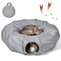 Cat Tunnel Bed with 2Pcs Interactive Toys, 3-in-1 DIY Collapsible Plush Cat Tube with Washable Mat, Large Indoor Play Tunnel Cave for Kittens and Small Animals - color: Cool Gray