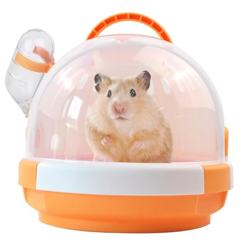 Hamster Carrier Cage with Water Bottle,Portable Dwarf Hamster Travel Carrier Plastic Guinea Pig Carrier Small Animal Breathable Outdoor Cage for Hamsters Chinchillas Hedgehog (Orange) - color: 【Orange】