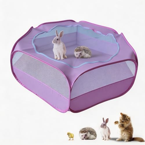 Small Animal Playpen with Zippered Mesh Cover - Portable Foldable Chicken Brooder Box, Indoor Outdoor Enclosure for Guinea Pigs, Bunny, Rabbits, Ferrets, Chinchillas, Kittens (Pink) - color: Pink