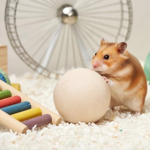 (2.36 inches) Hamster Wooden Grinding Ball Natural Pine Wood Non-Toxic Gnawing Toy pet Sports and Relaxation Supplies Golden Bear Flower Branch Mouse Teeth Care Interactive Ball