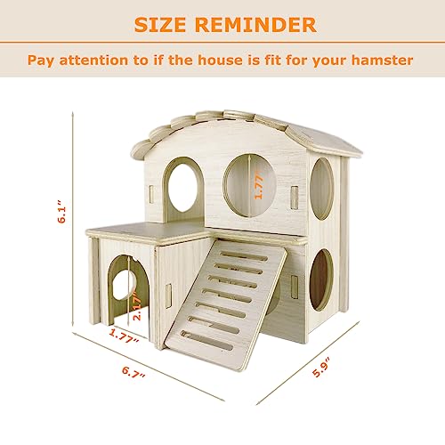 Hamster Hideout Cage Accessories - Hamster House and Habitat Wooden Hide Hut with Climbing Ladder and Platform for Dwarf Gerbils and Mouse Mice Rat Other Small Animals etc.