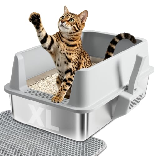 Stainless Steel Litter Box,XL Metal Cat Litter Box with Lid | Extra Large Litter Boxes for Big Cats,High Sides,Odor-Resistant, Scratch-Proof, Easy to Clean, Non-Stick,Scoop Included - color: X-Large:23"×14.6"×10"