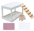 Hamiledyi Hamster Cage Platform Plastic Syrian Hamster Platform with Wood Ladder Stand Climbing Toy for Gerbil Mice Sugar Glider Rat
