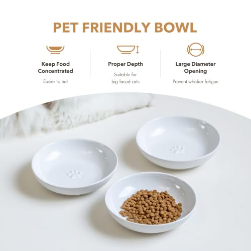 Havniva Ceramic Cat Bowls, Shallow Cat Dishes, Cat Food Plate Set of 3 | Wide Opening, 5.6” Cat Plates, Ceramic Cat Food Bowls for Wet & Dry Food, Non-slip Rubber Base, Whisker Friendly Cat Bowl - color: White, size: 3 Bowls