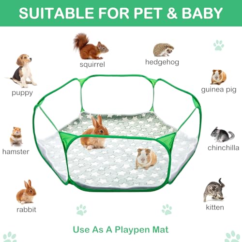 Hamster Playpen with Mat Small Animal Cage Tent Breathable Transparent Guinea Pig Playpen Waterproof Portable Yard Fence Mat Foldable Exercise Cage Outdoor Indoor (Green,Star) - color: Green