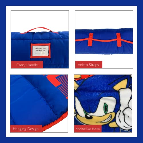 Sonic The Hedgehog 21"(W) X 45"(L) Soft Toddler Nap Mat with Pillow and Blanket Perfect for Preschool, Daycare, and Travel (100% Official Licensed Product) - color: Sonic